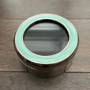 INDIGO Photo Jewellery Box, Silver with Black Velvet and Mint Border, Round